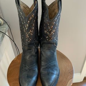 Frye Womens Faded Black Leather Cowboy Boots With Studs, Size 10 B